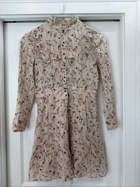 ba&sh Cream Floral Ruffle Long-Sleeve Dress